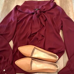 Maroon blouse with ribbon tie